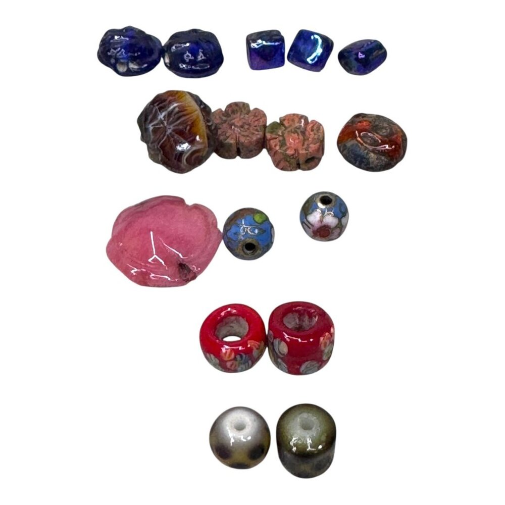 Lot Lampwork Glass Beads Artisan Crafted Gemstone Handmade Jewelry Making Set 16